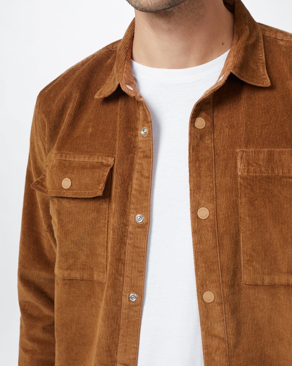 Men's Corduroy Asher Shacket - Brown Front Close Up