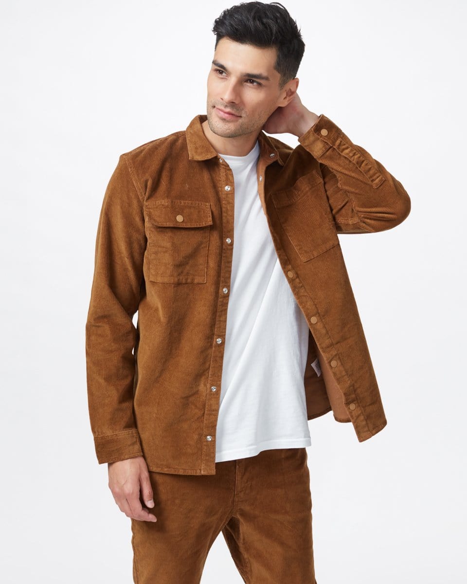 Men's Corduroy Asher Shacket - Brown Front View