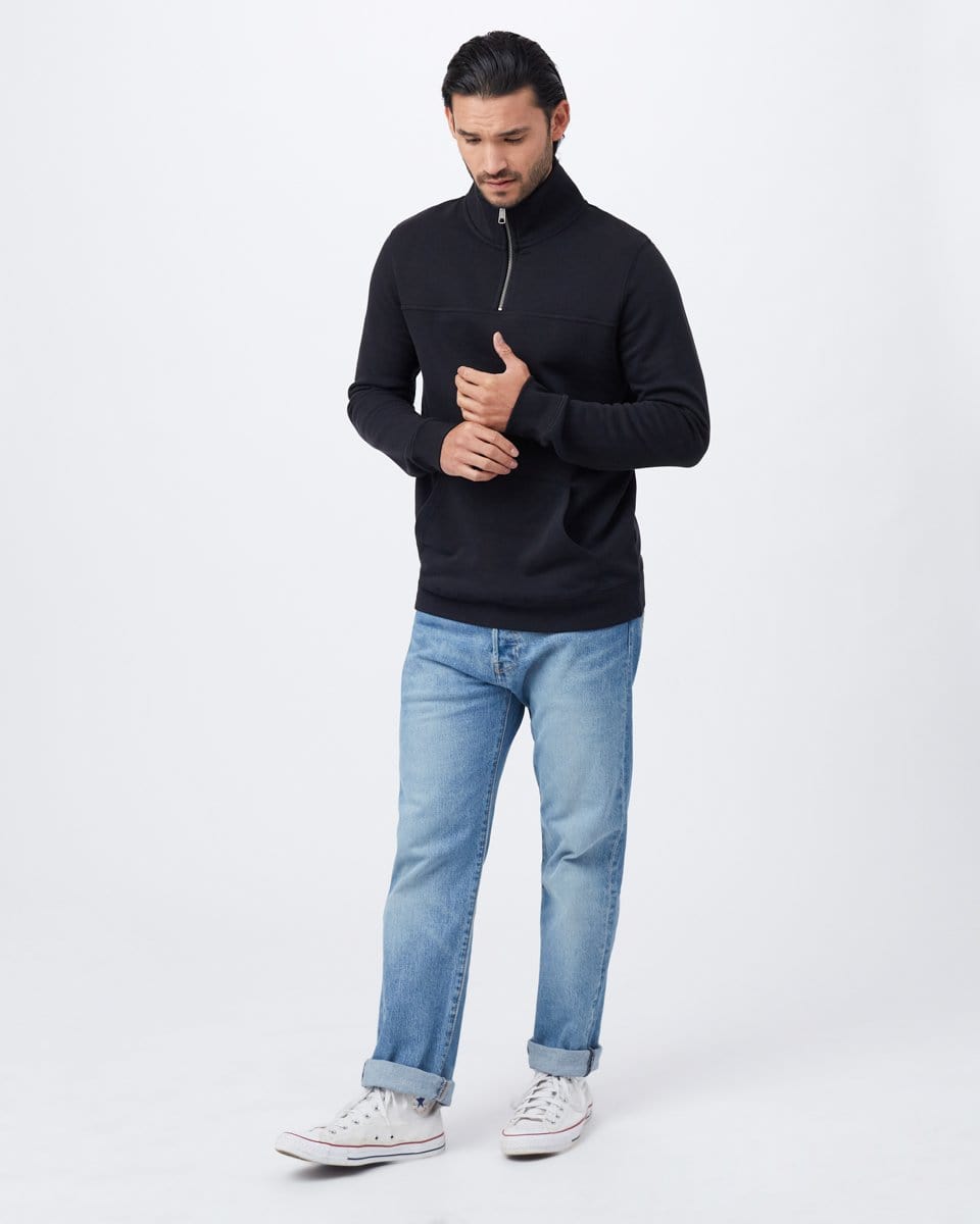 Men's 1/4 Zip Kanga Pocket Fleece - Black Full Front View