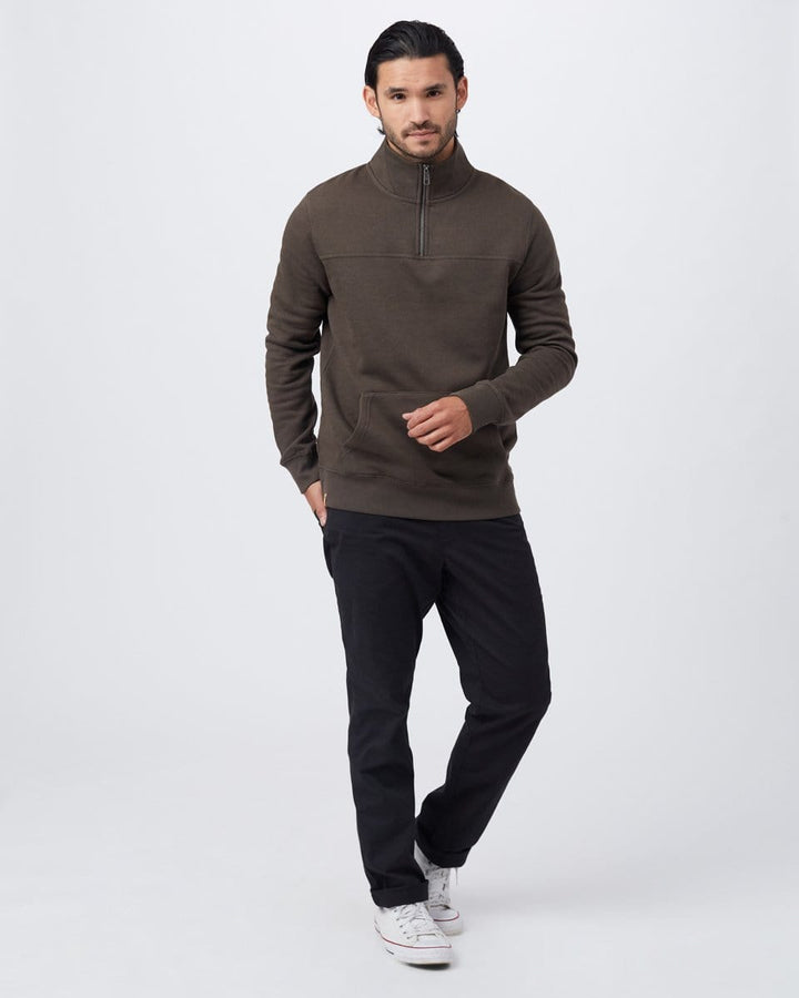 Men's 1/4 Zip Kanga Pocket Fleece - Brown Full Front View