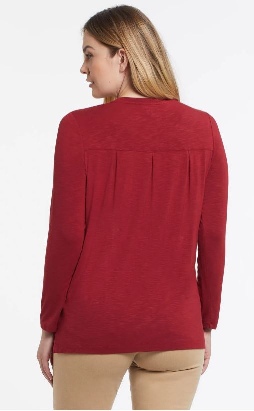 Tribal Long Sleeve Scoop Neck Top With Back Pleats