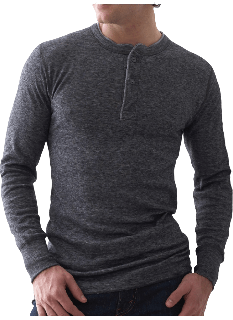 Stanfields Men's Merino Blend Two Layer Henley - Charcoal Mix