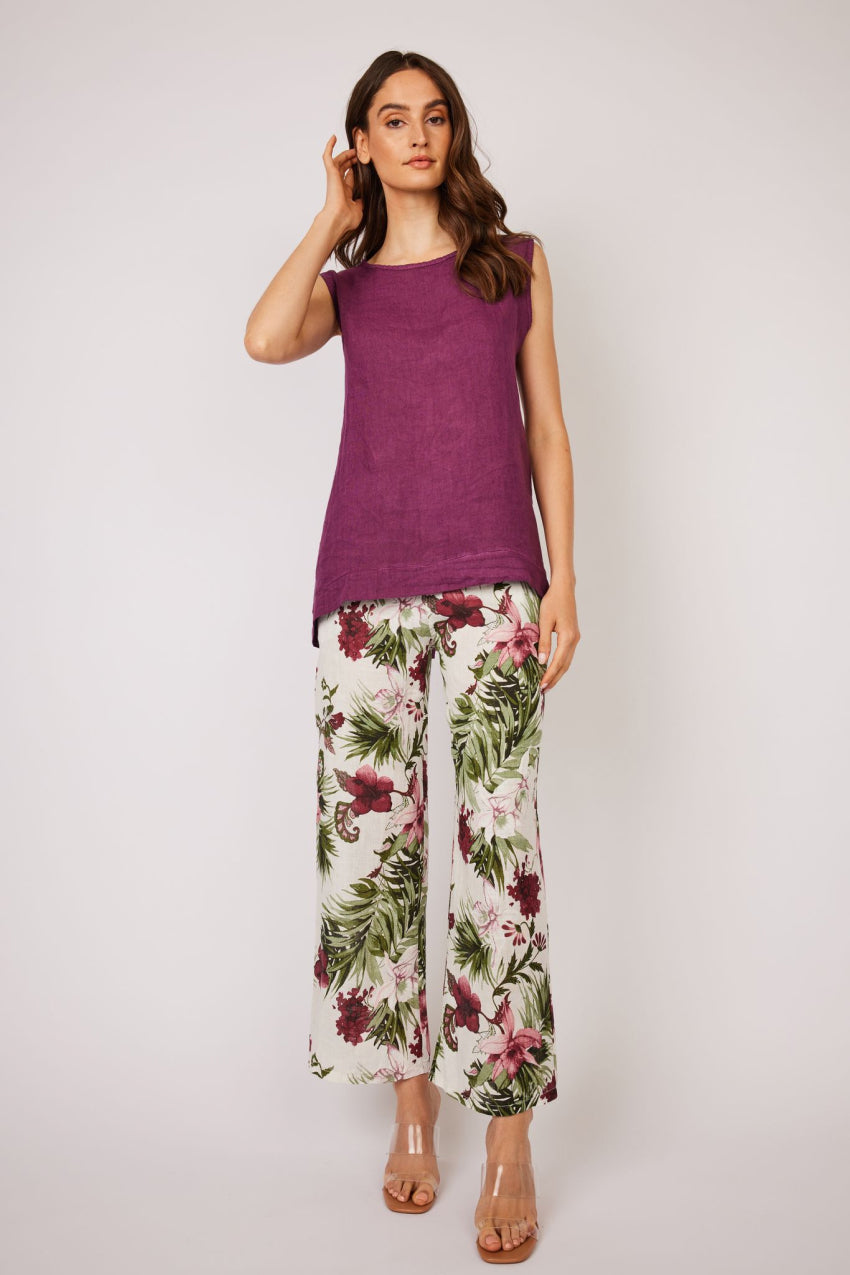 Pistache Linen Comfort Pant in Tuscan Floral Print