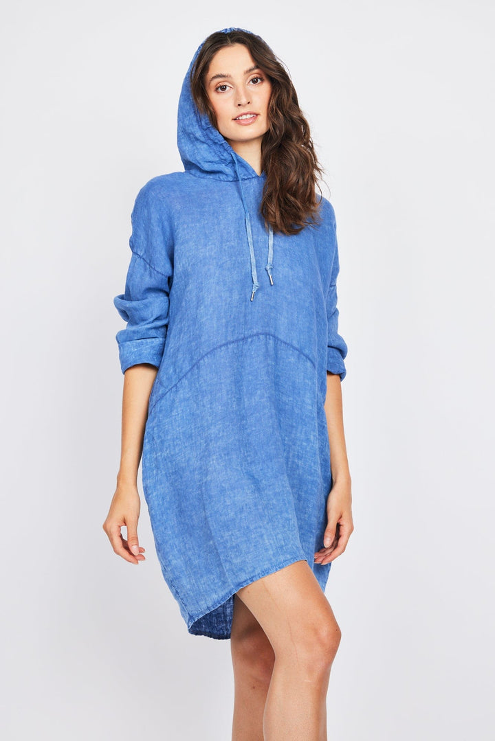 Pistache Hooded Linen Dress with Sleeves