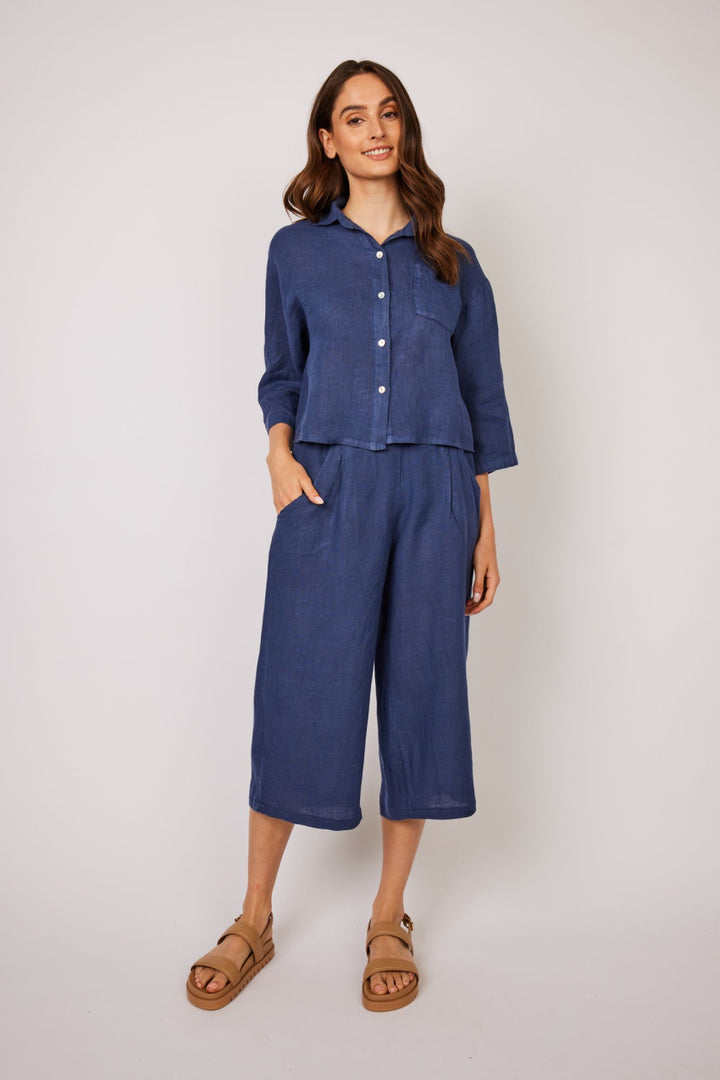 Pistache Relaxed Linen Cropped Pant