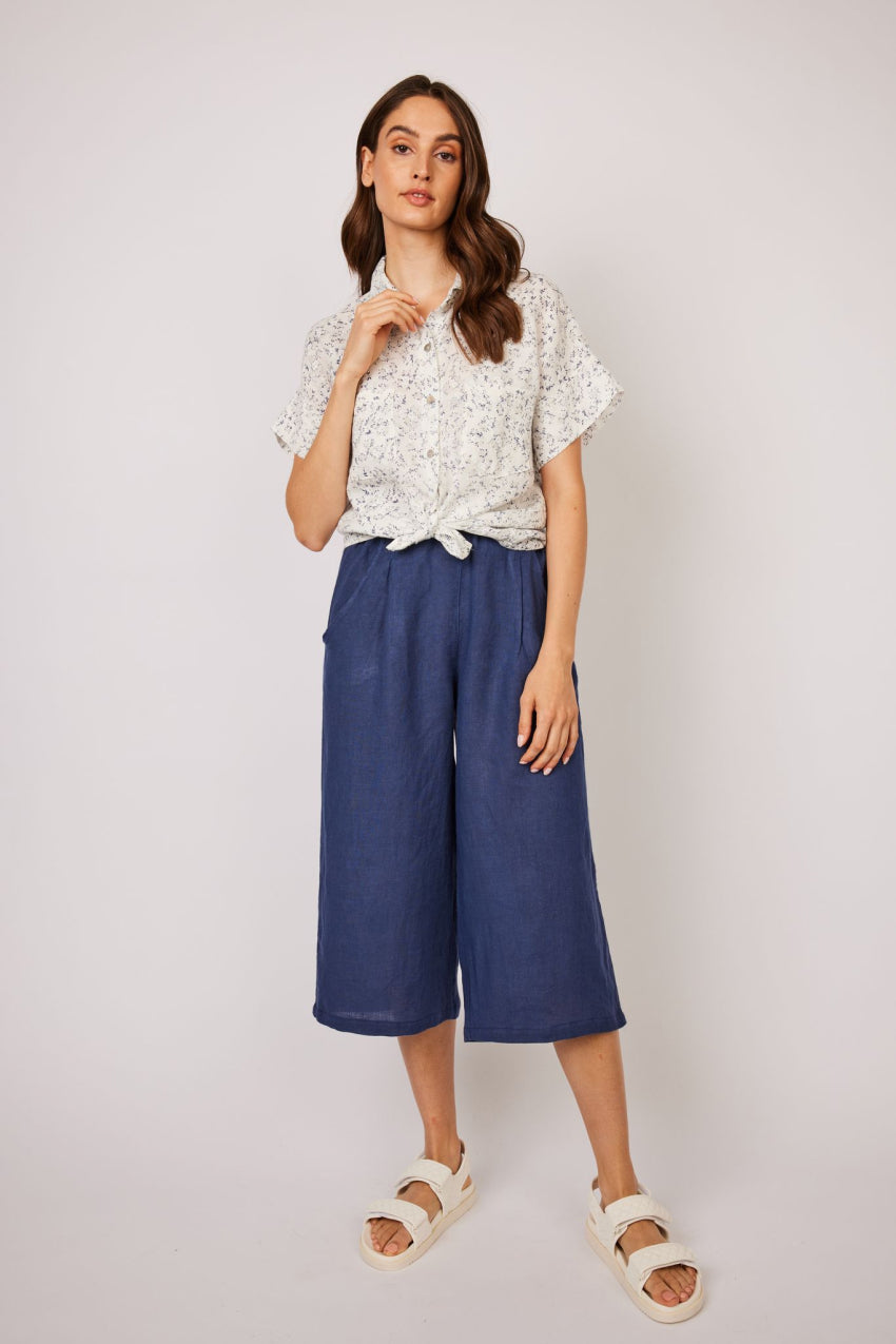 Pistache Relaxed Linen Cropped Pant