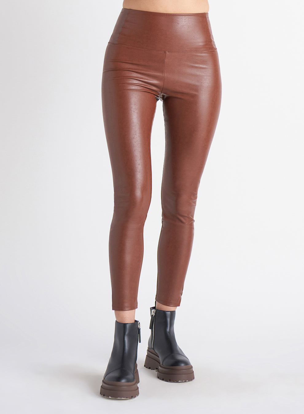 adviicd Spanx Leather Leggings For Women Women's High Waist Leather Pants  PU Leather Pants Brown M 